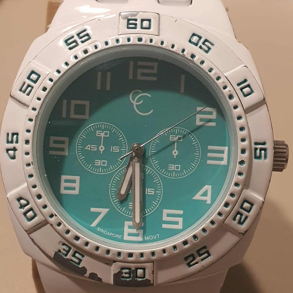 🦋10/$20🦋 CC White/Blue Stainless Steel Diver Style Women's Watch